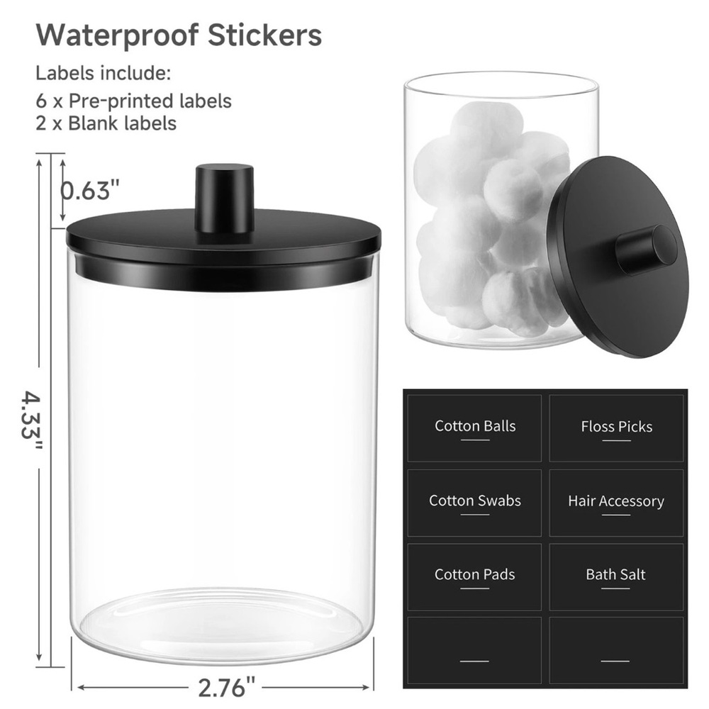 TIPGO Glass Qtip Holder Dispenser for Bathroom 10 oz CleaCanister Apothecary Jar - Picture 4 of 8